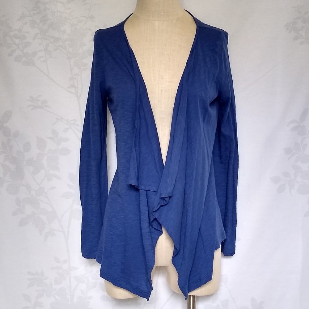 Talbots lightweight blue slub cotton waterfall open front cardigan XS